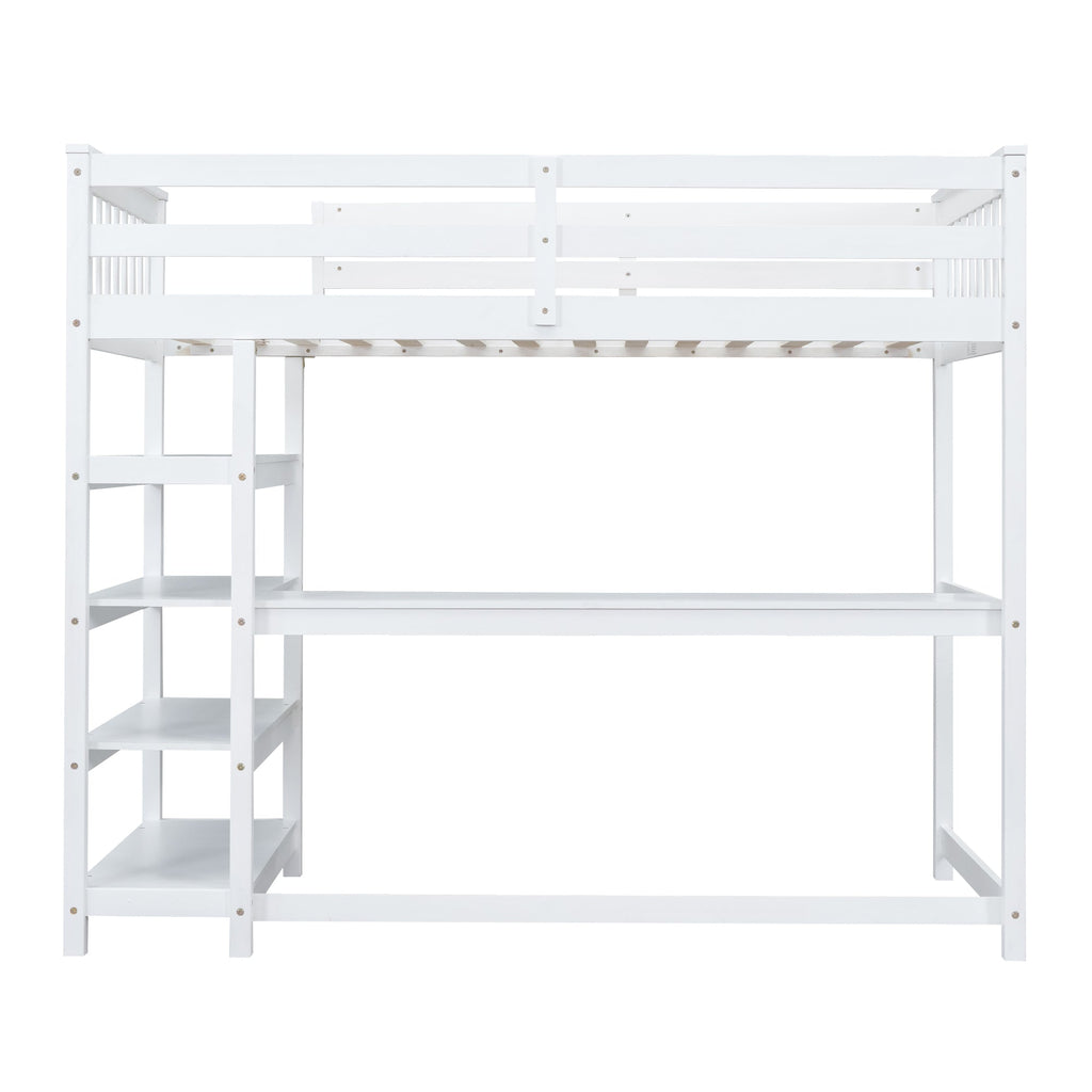 Twin Size Loft Bed with Storage Shelves and Under-bed Desk