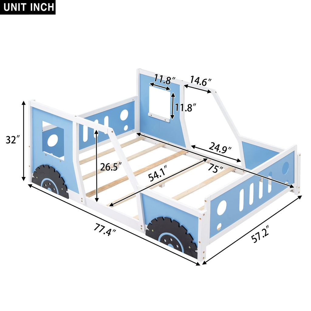 Full Size Classic Car-Shaped Platform Bed with Wheels