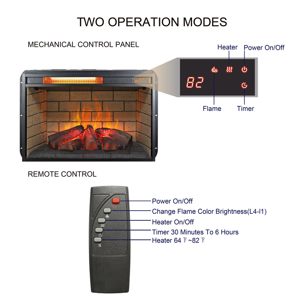 26 Inch Infrared Quartz Heater Fireplace Insert - Woodlog Version