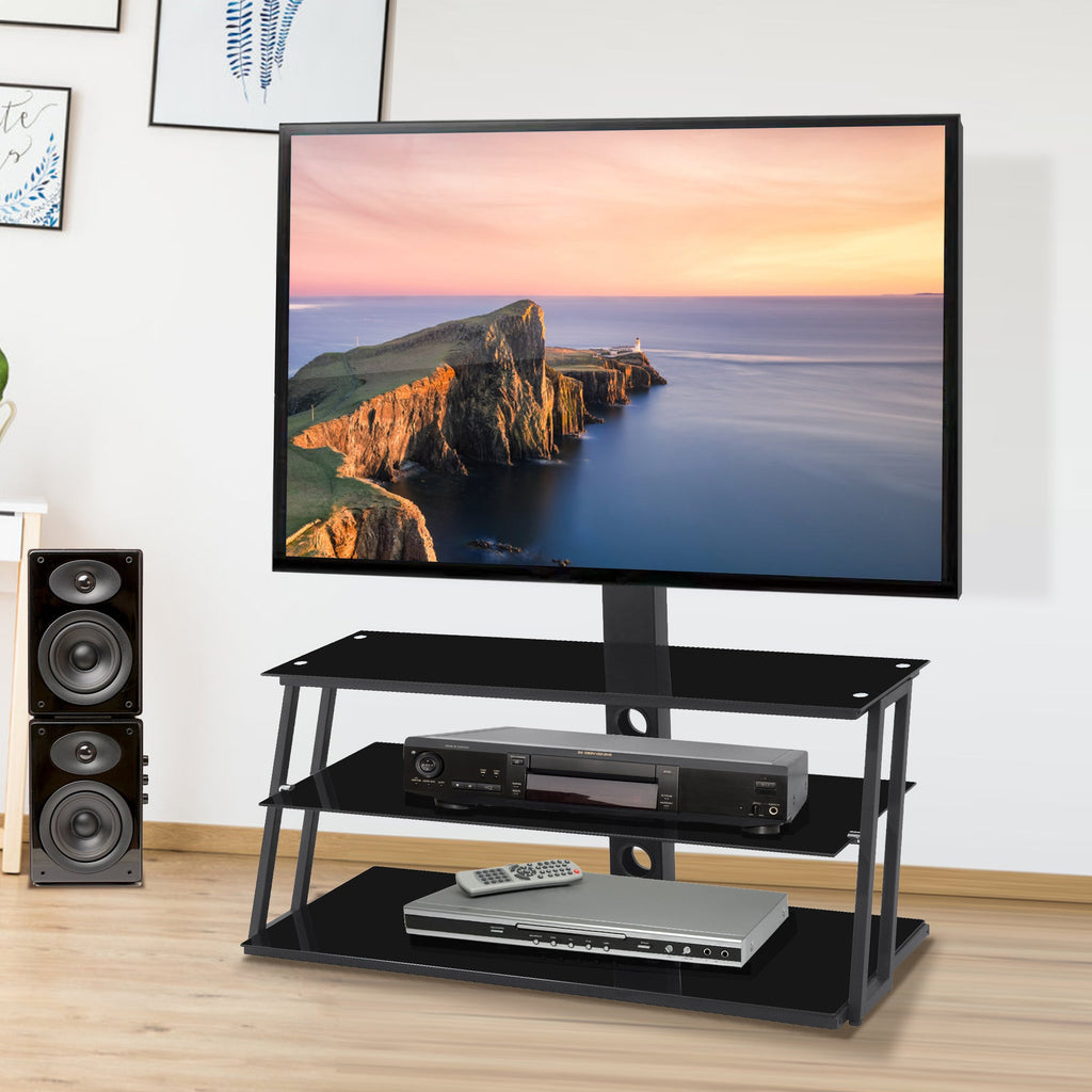 Black Multi-Function Angle And Height Adjustable Tempered Glass TV Stand
