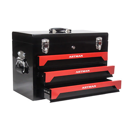 20" Portable 3 Drawer Steel Tool Box with Metal Latch Closure