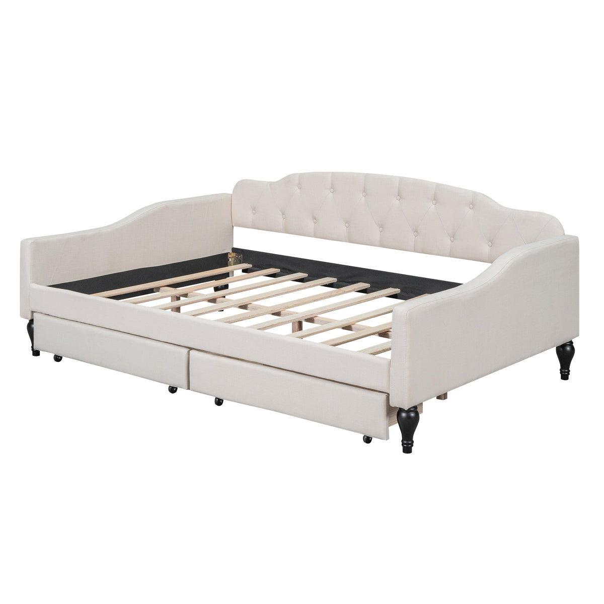 Full Size Upholstered Tufted Daybed with Two Drawers