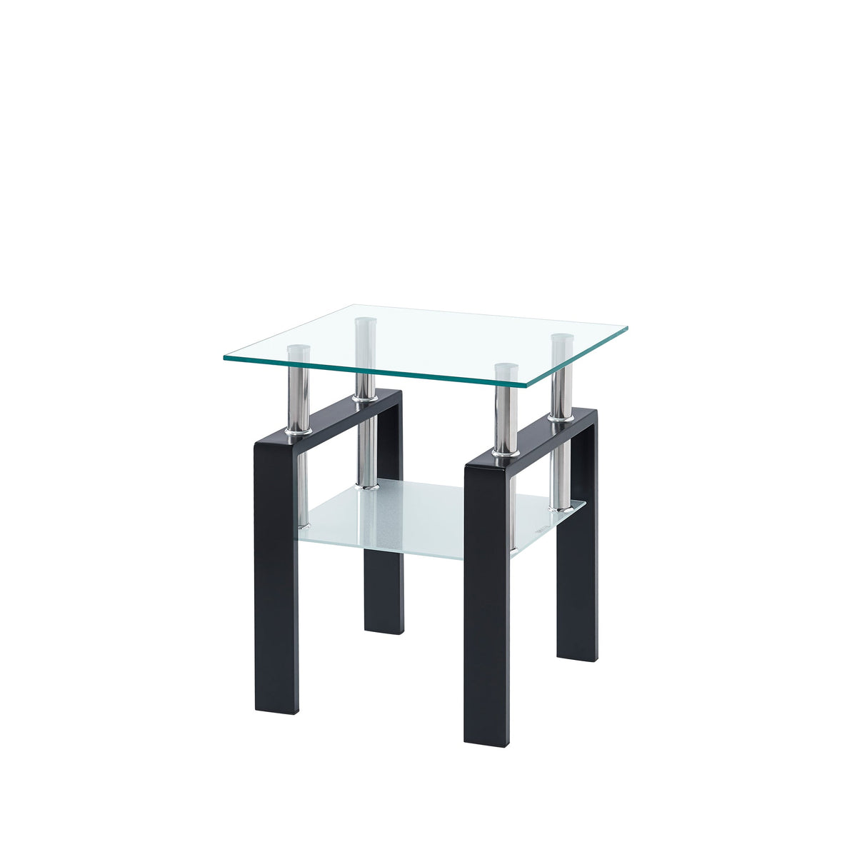 Tempered Transparent Glass End Table with Storage