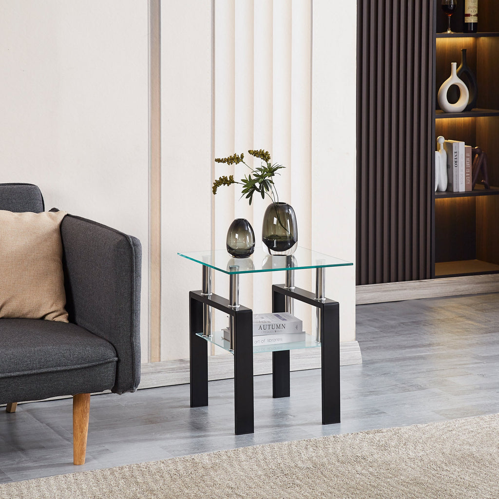 Tempered Transparent Glass End Table with Storage