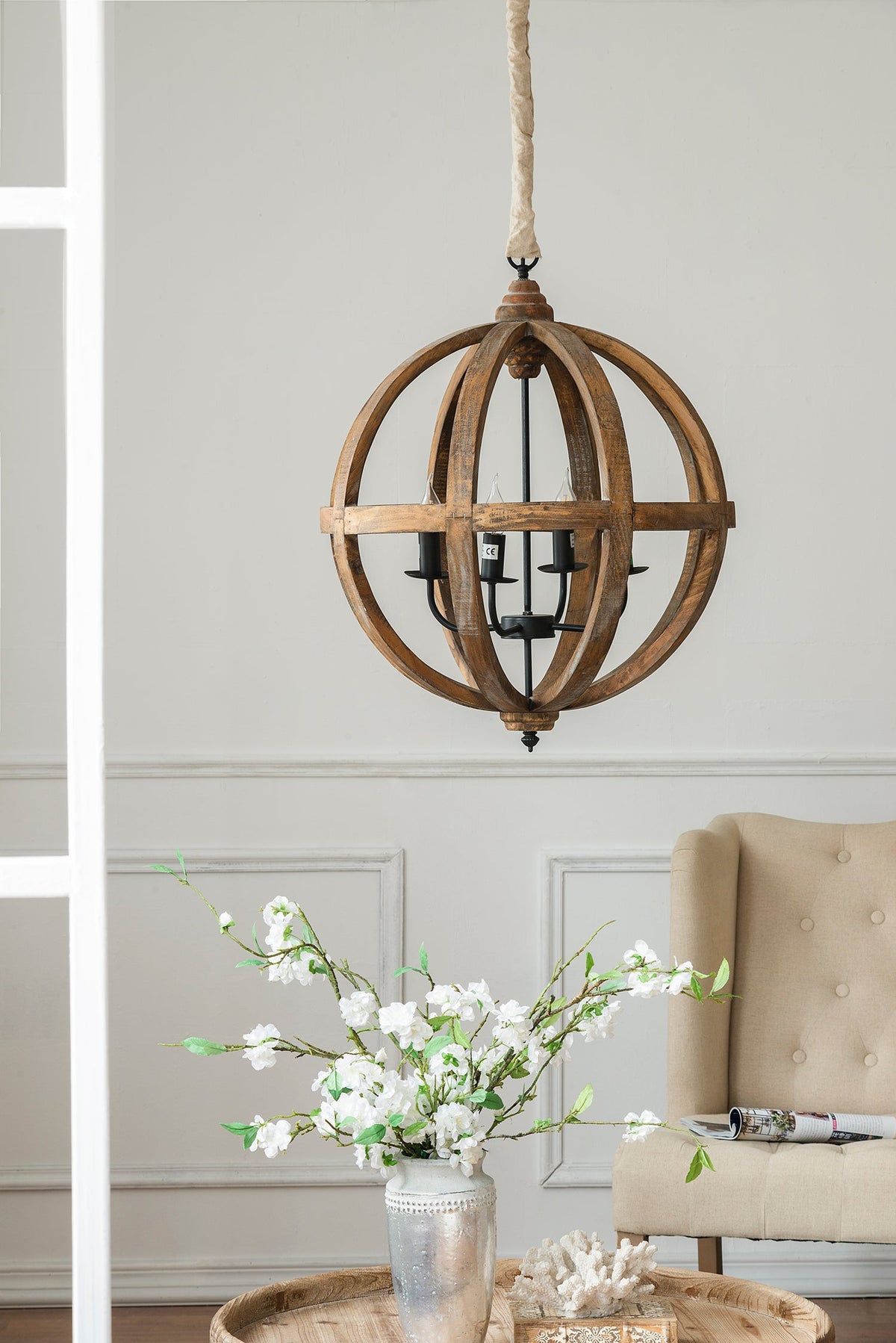 4-Light Wood Chandelier