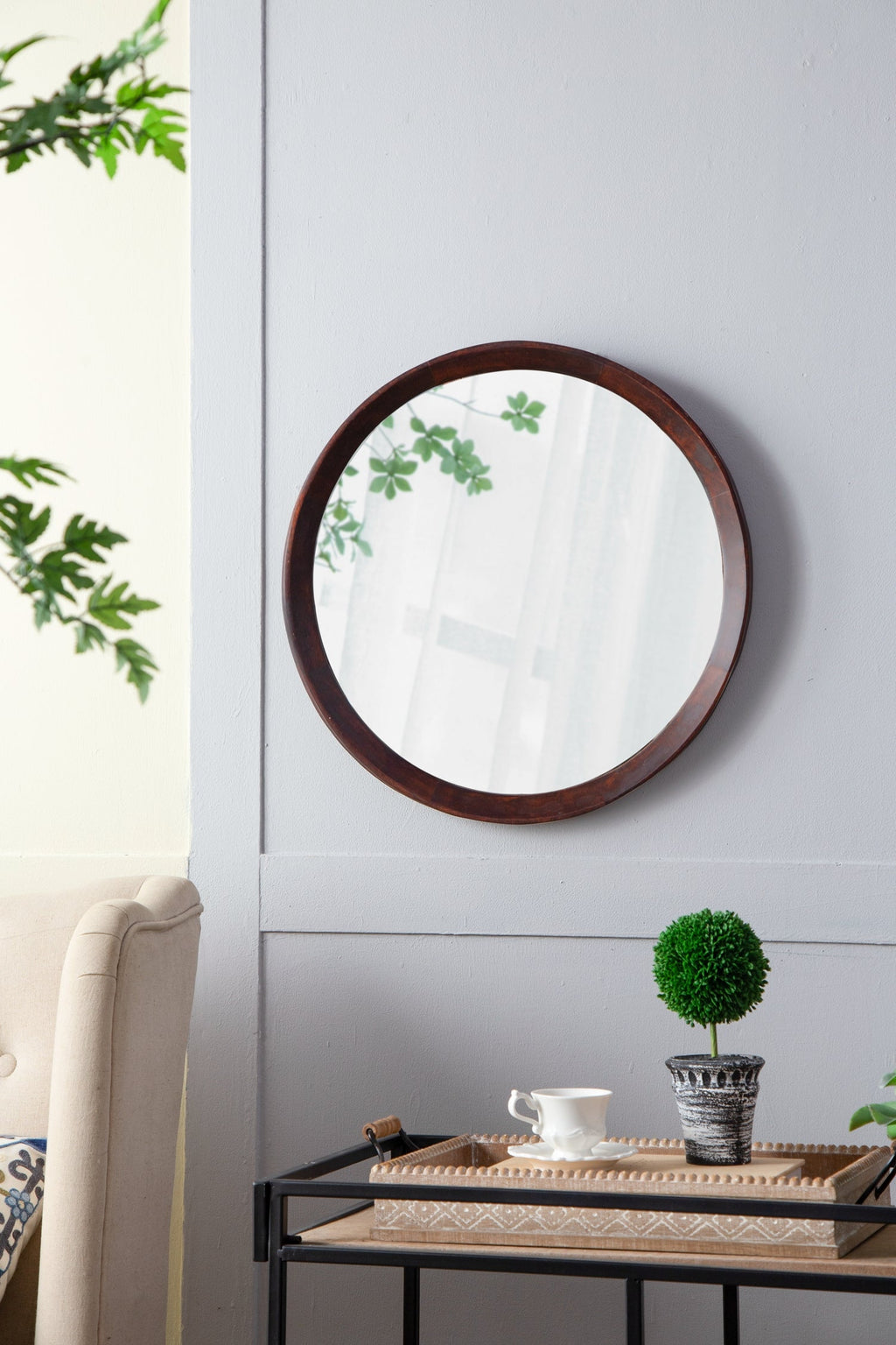 20x1.5" Transitional Decor Style Mango Wood Wall Mirror