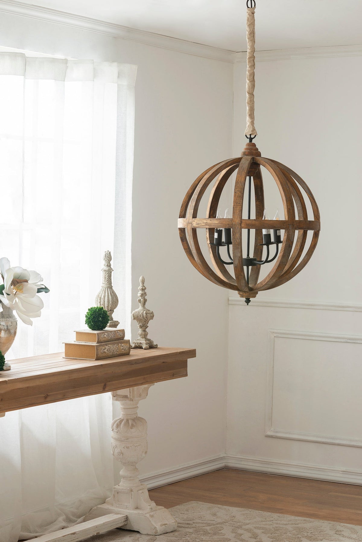 4-Light Wood Chandelier