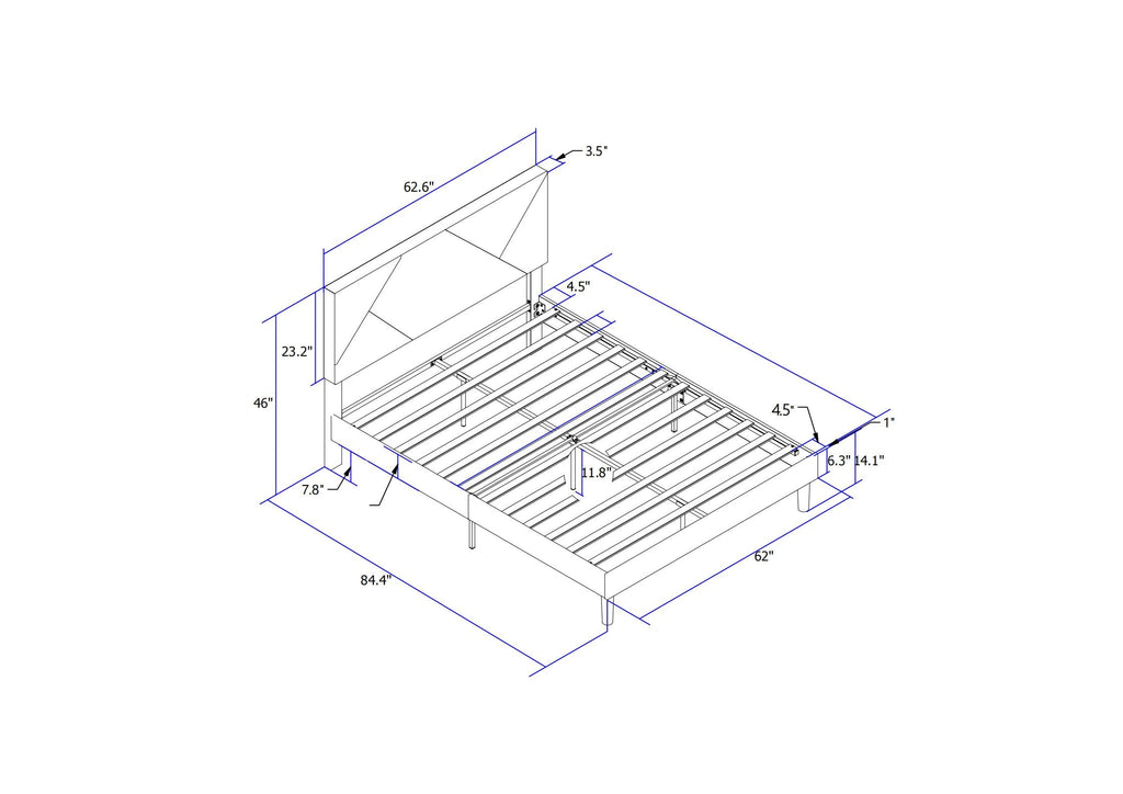 Queen Size Upholstered Platform Bed Frame with Headboard