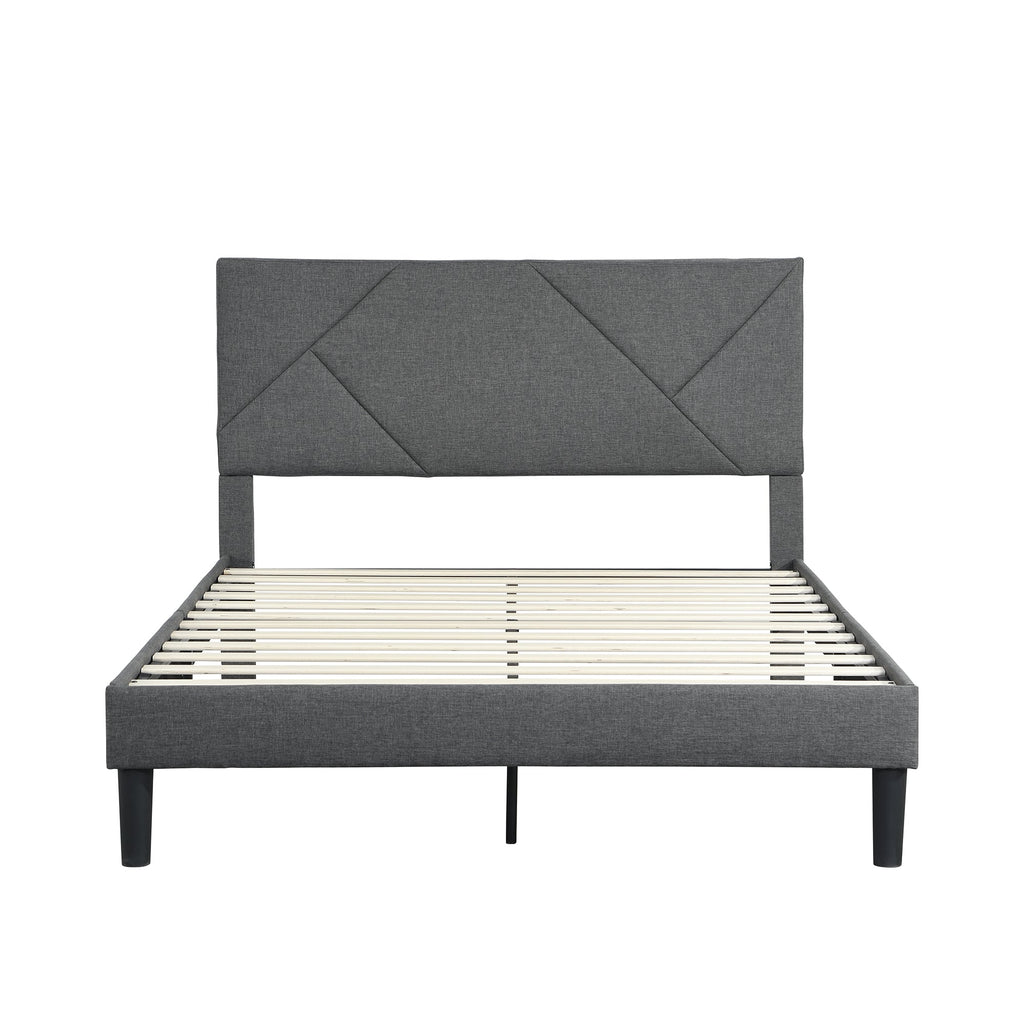 Queen Size Upholstered Platform Bed Frame with Headboard