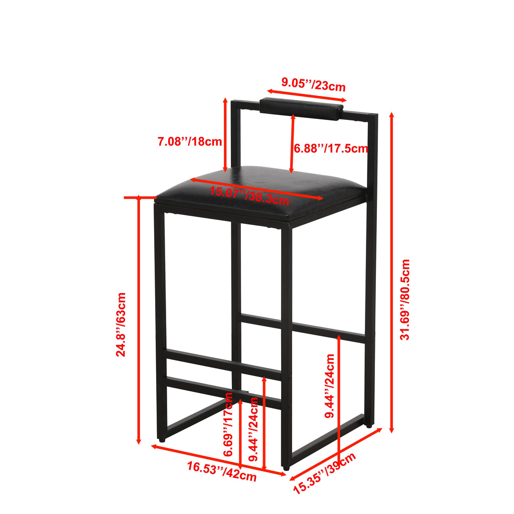 Black Bar Stool with Backrest Set of 2