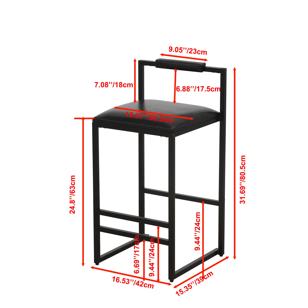 Black Bar Stool with Backrest Set of 2