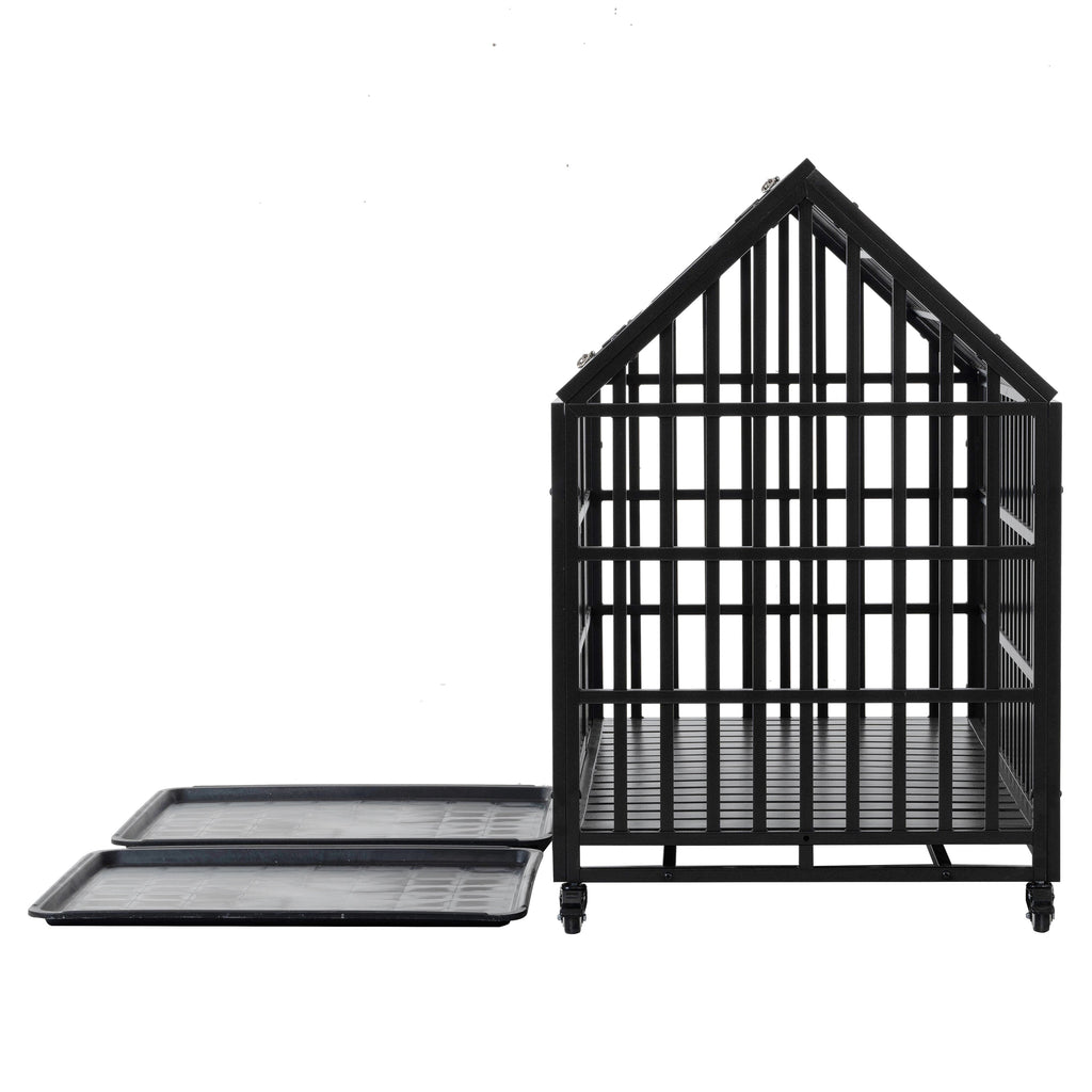 55" Heavy Duty Dog Crate for Large Dogs with Lockable Wheels