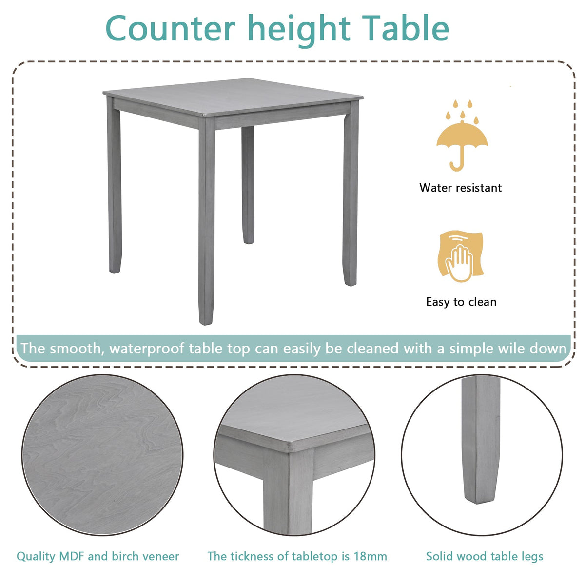 5 Piece Dining Table Set - Wooden Square Table and Upholstered Chairs