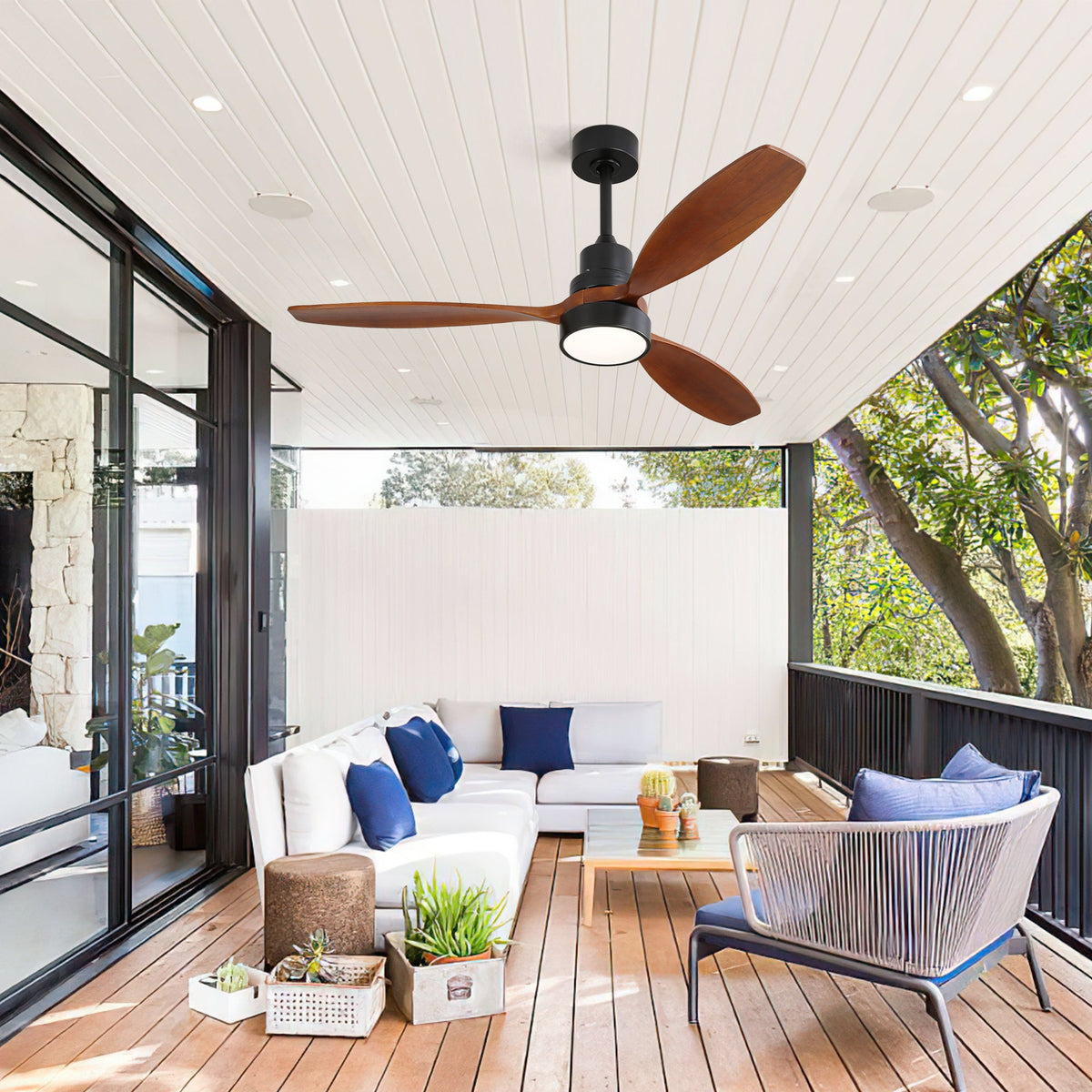 52 Inch Wooden Ceiling Fan With 3 Solid Wood Blades
