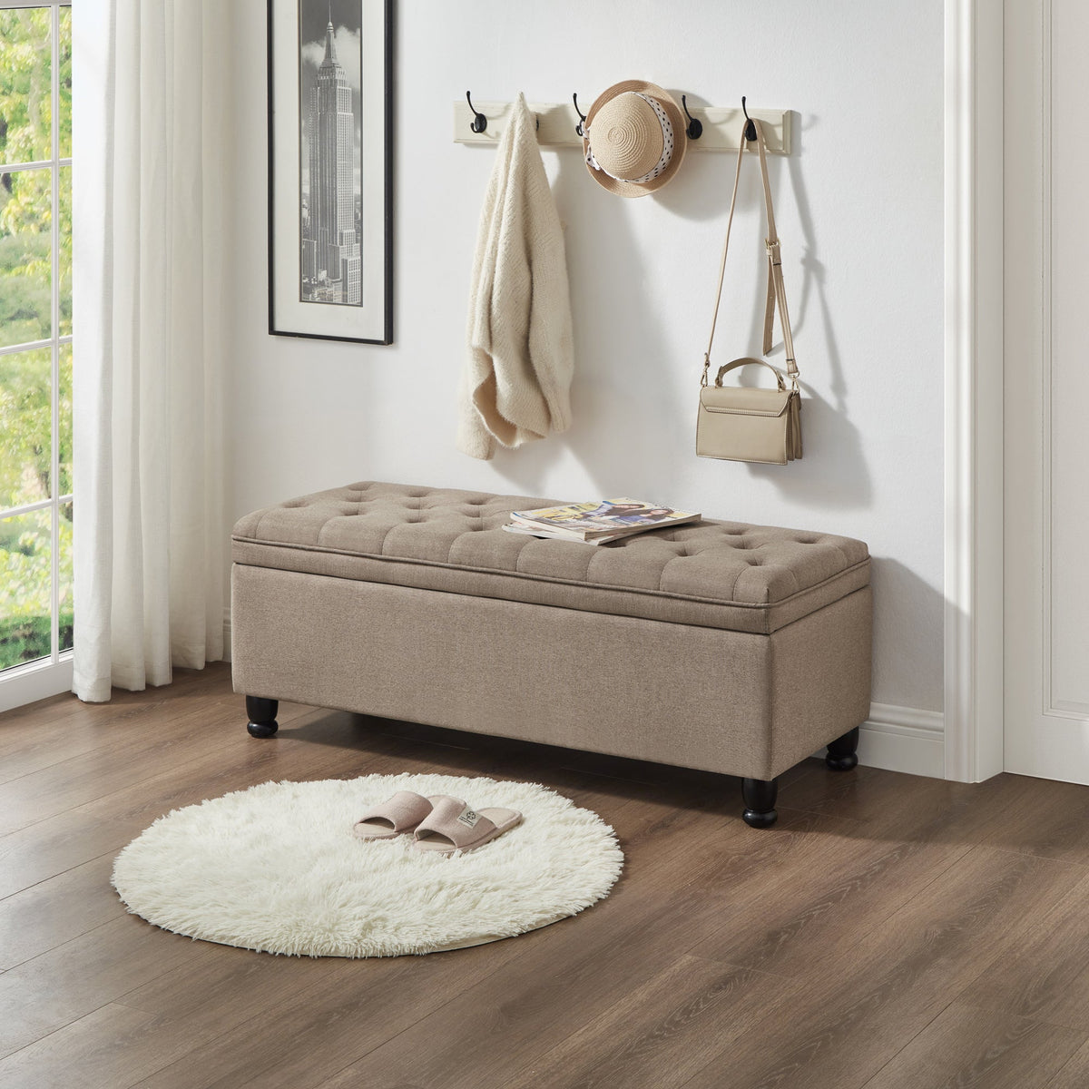 Upholstered Tufted Button Storage Bench