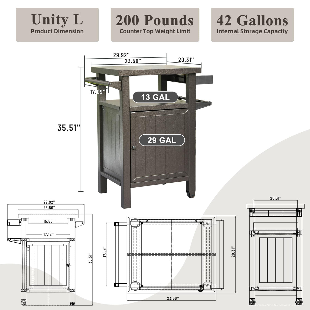 Metal Grill Cart with Storage and Wheels
