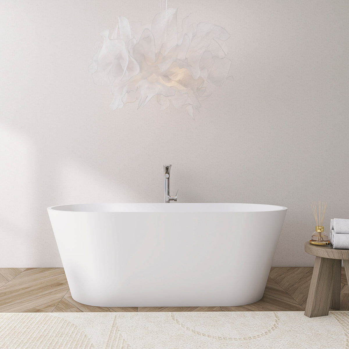 63 Inch Freestanding Solid Surface Soaking Bathtub
