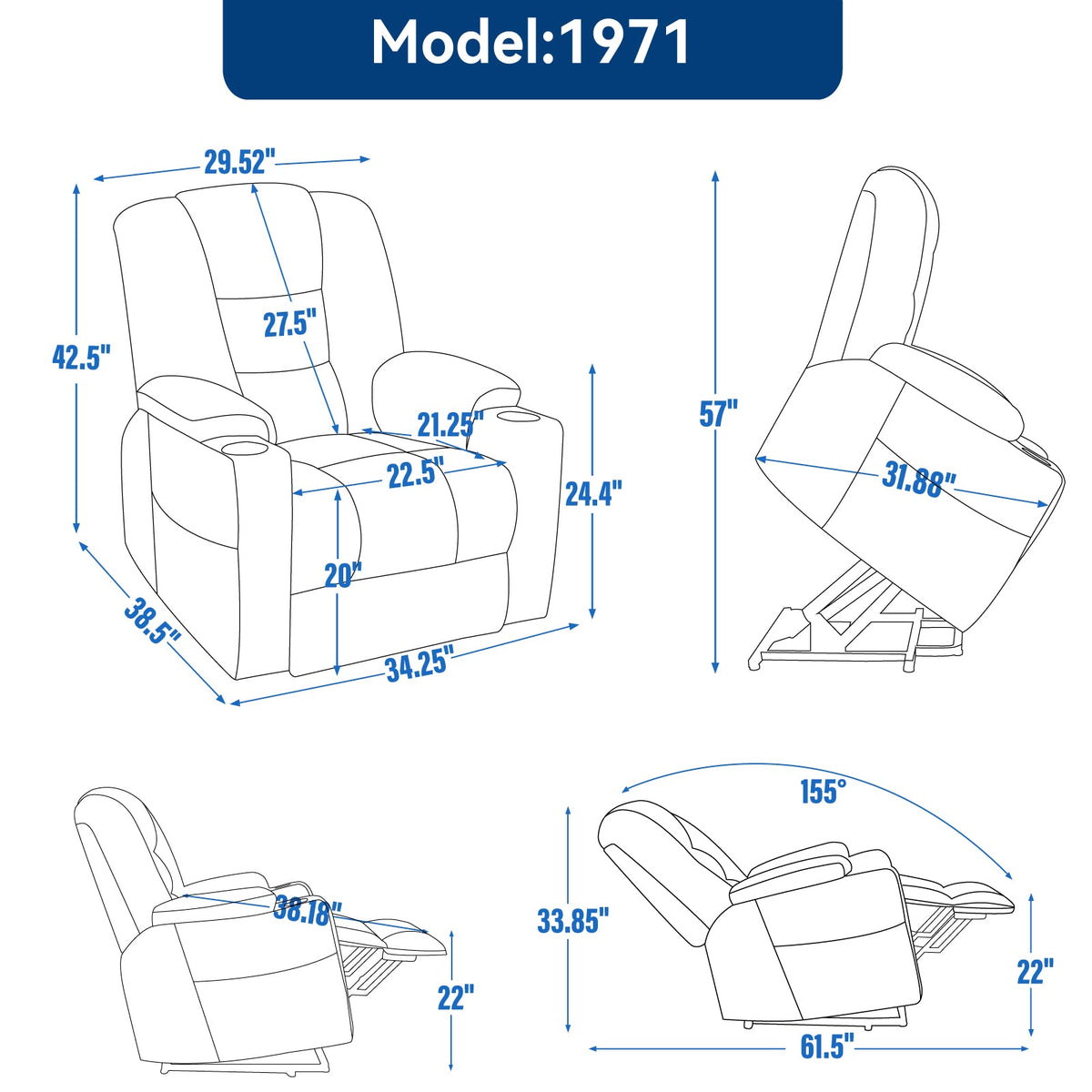 Large Power Lift Recliner Chair with Massage and Heat