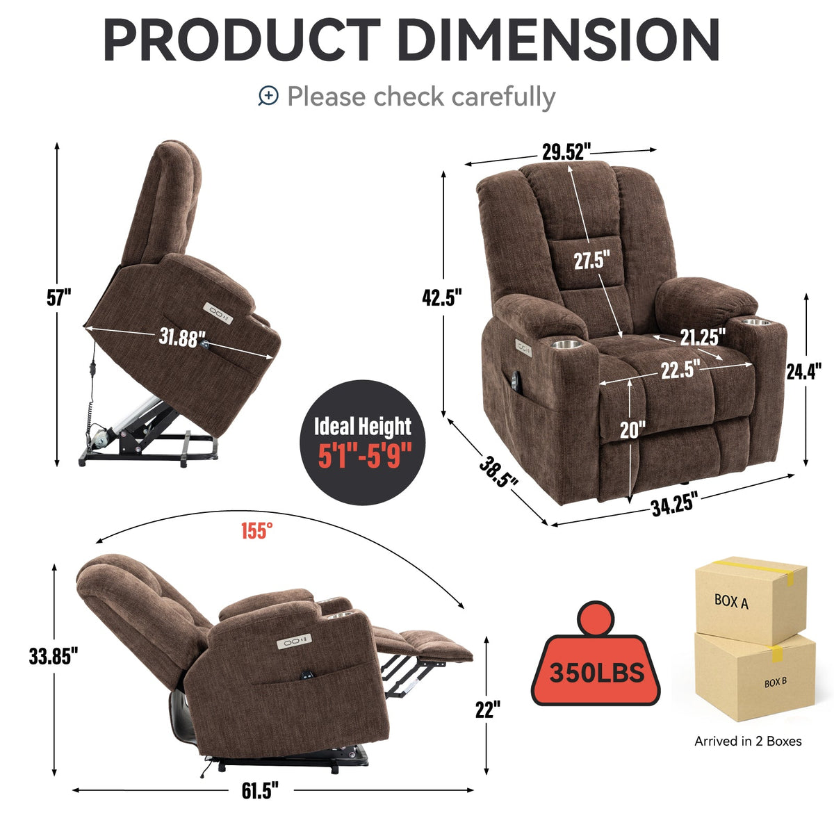 Large Power Lift Recliner Chair with Massage and Heat