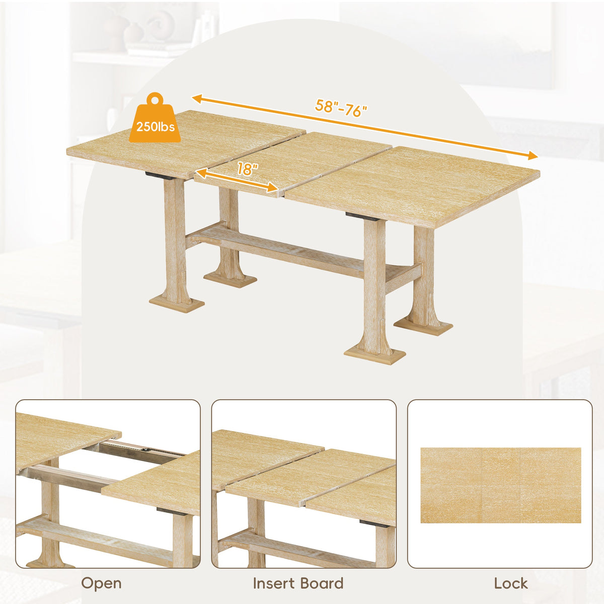TOPMAX Farmhouse 76-Inch 6-Piece Extendable Dining Table Set