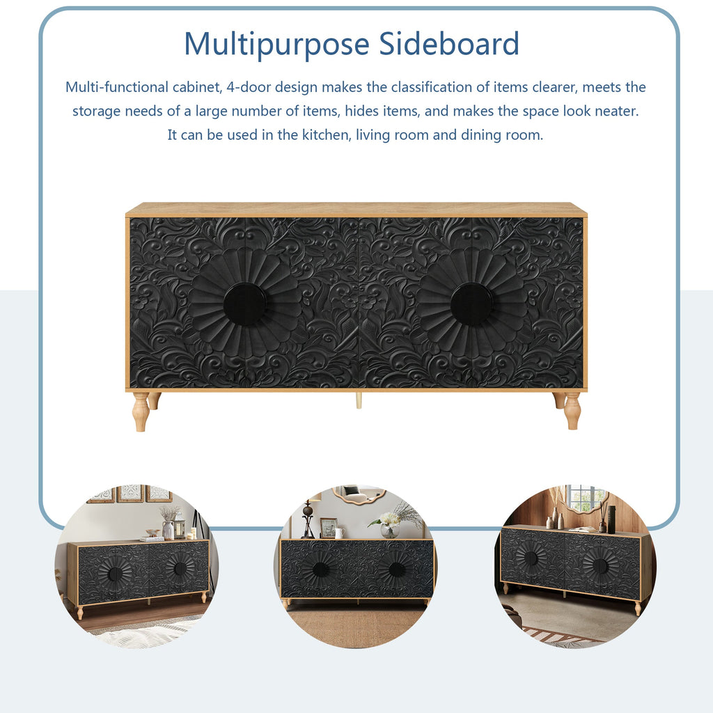 Black Carved Symmetrical Design TV Stand
