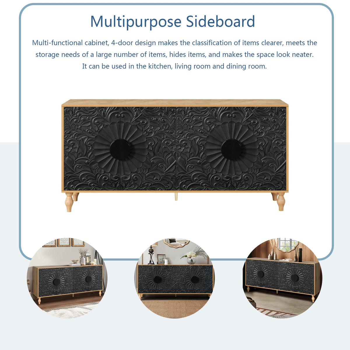 Black Carved Symmetrical Design TV Stand