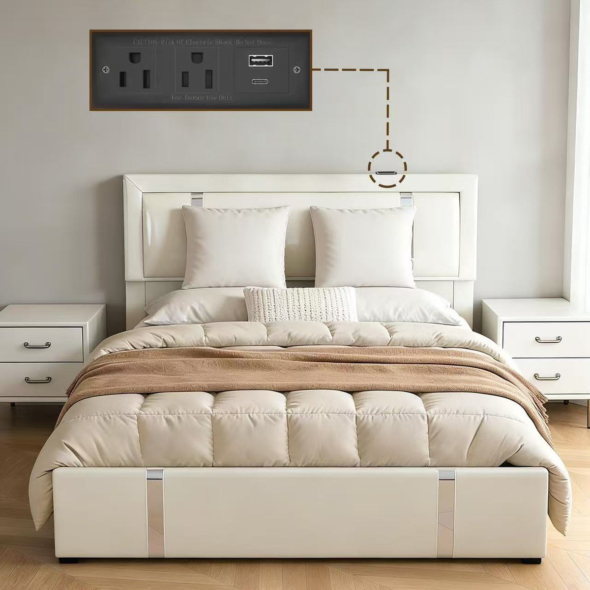 Queen Size Lift Up Storage Bed Frame with Adjustable LED Lights Headboard