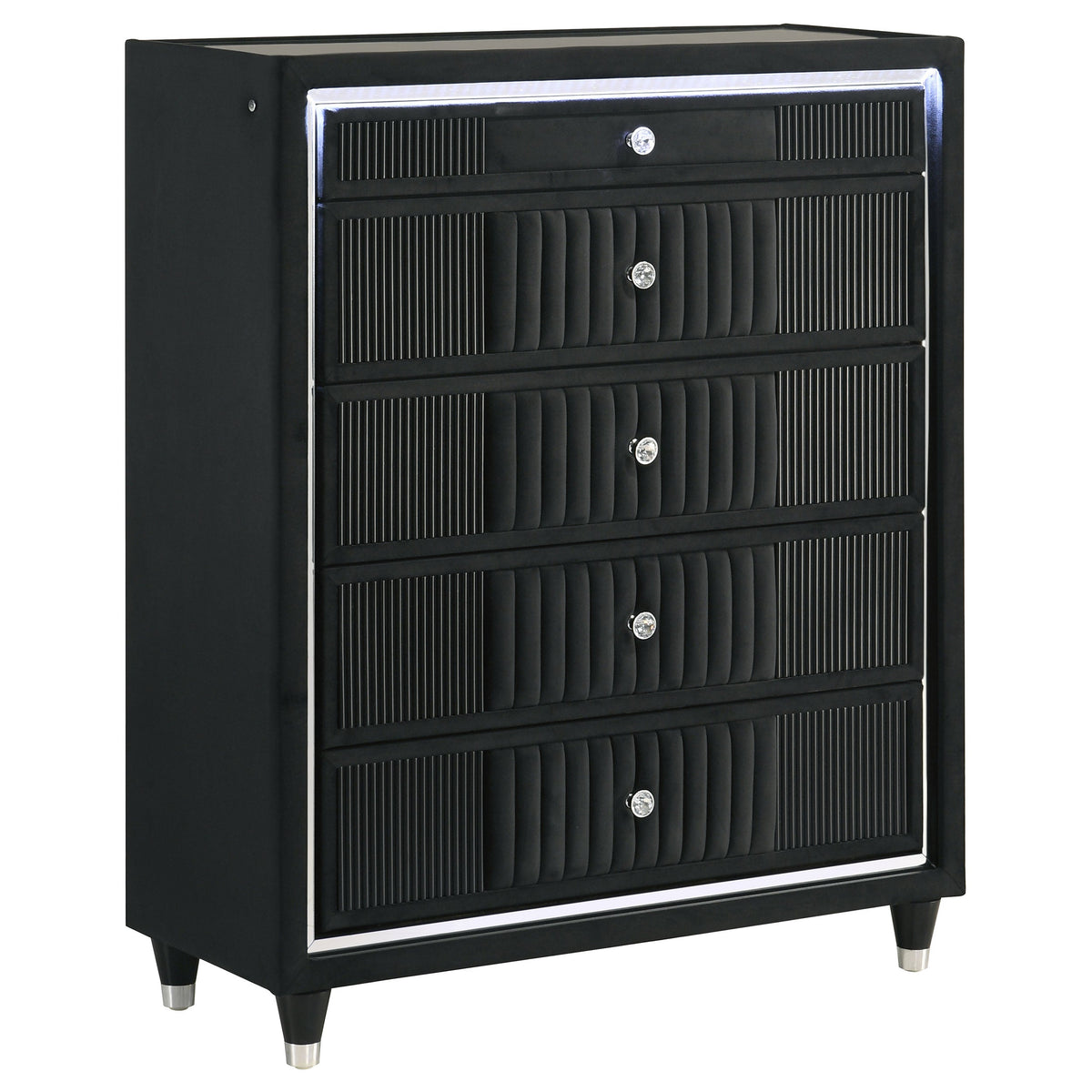 Ravenne 5-drawer Velvet Upholstered LED Chest of Drawers Black