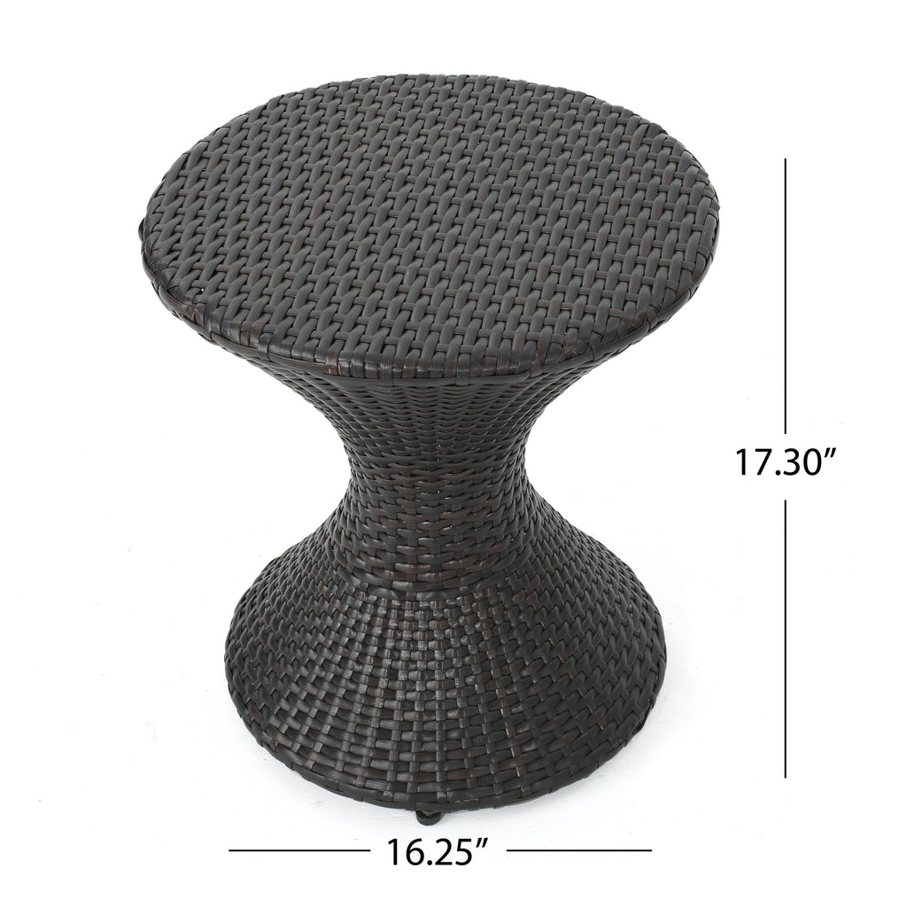 Outdoor 16-Inch Multi-Brown Wicker Hourglass Side Table
