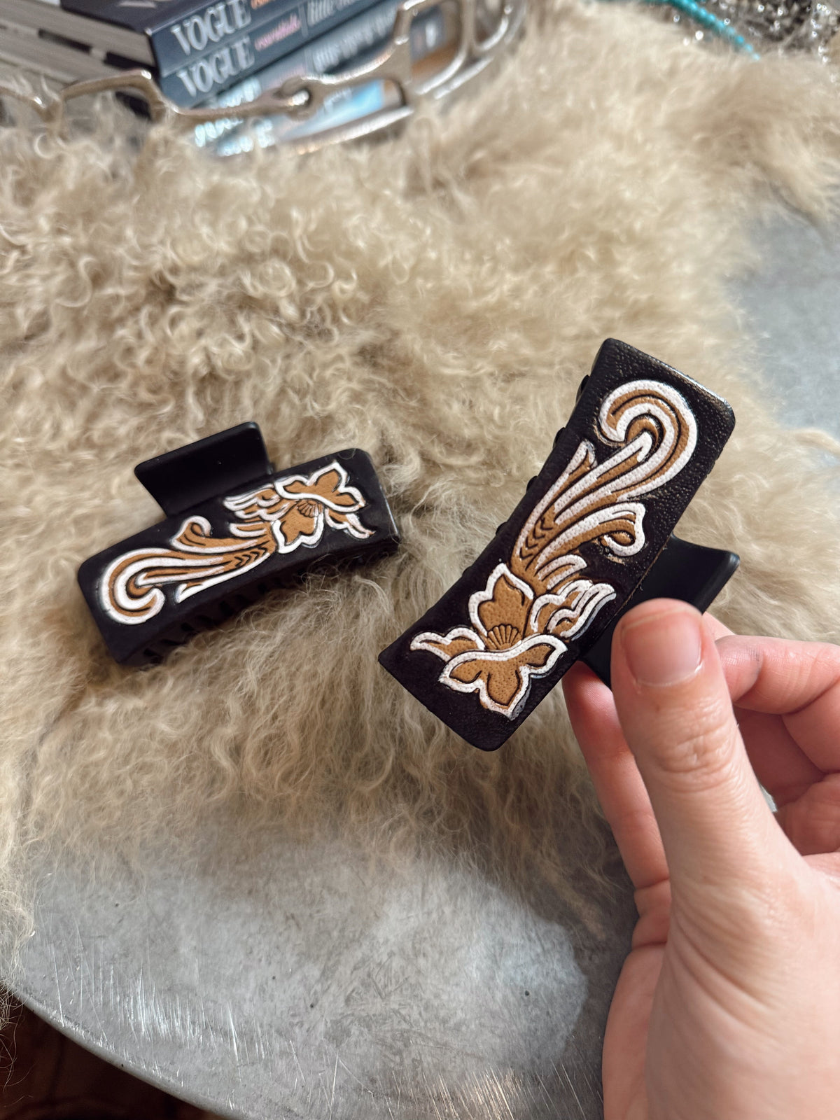 The Floral Tooled Hair Clip
