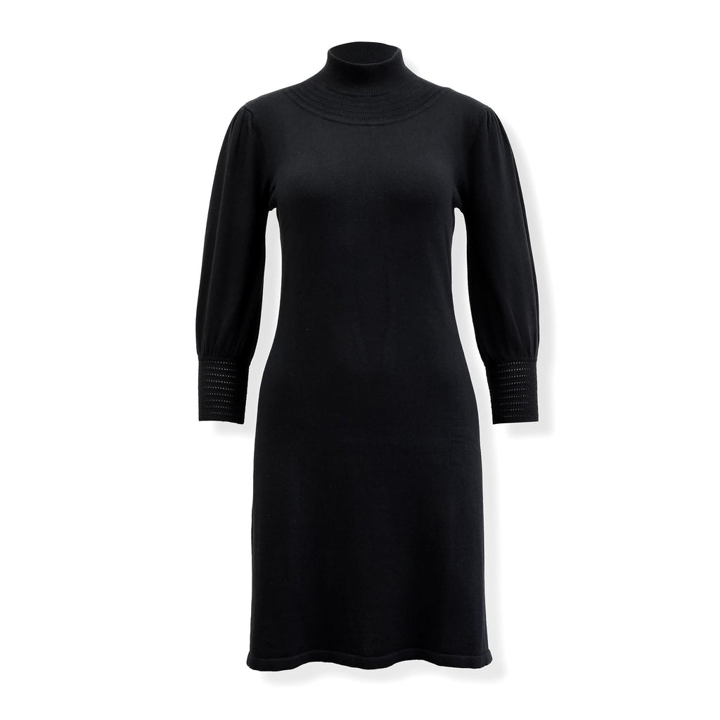 Mock Neck Puff Sleeve Sweater Dress
