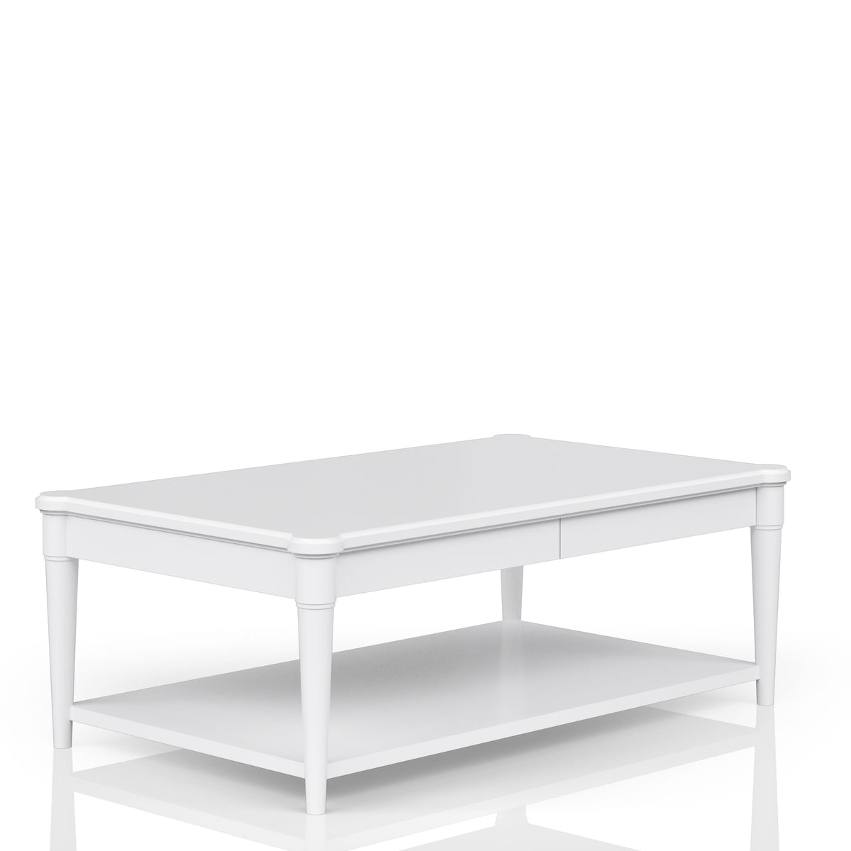 White Finished Cocktail Table With Two Storage Drawers and Casters