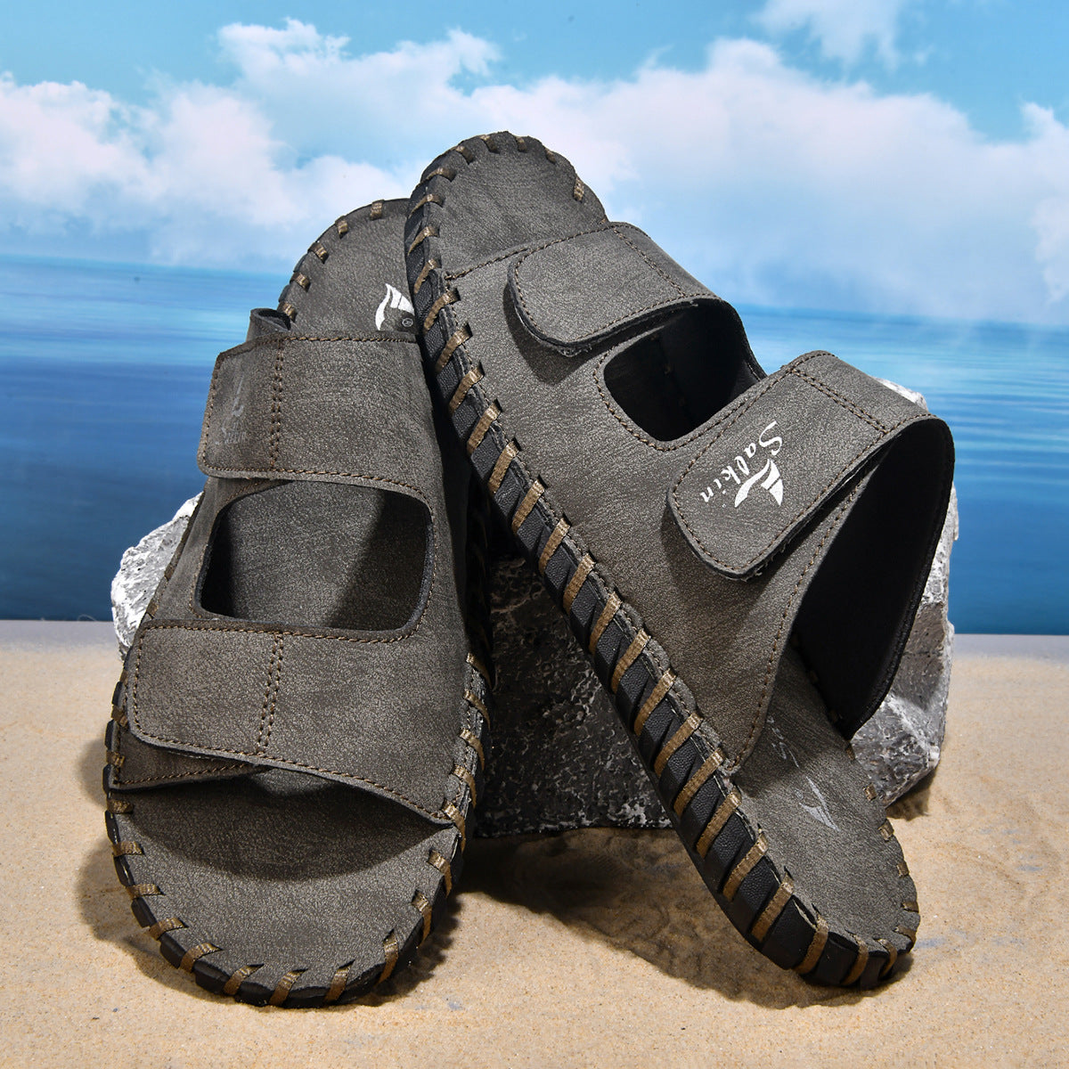 Men's Casual Outdoor Leather Slippers