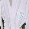 Embroidered Collegiate Letter White Velour Robe