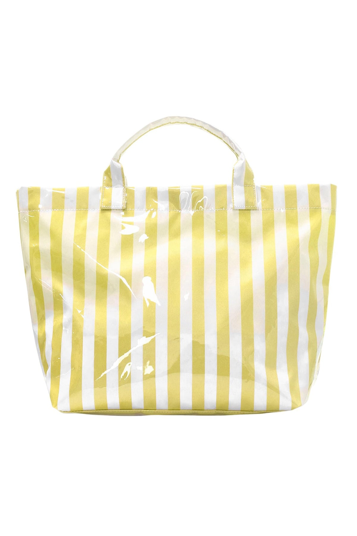 Yellow Cream Glossy Striped Vinyl Large Tote Bag