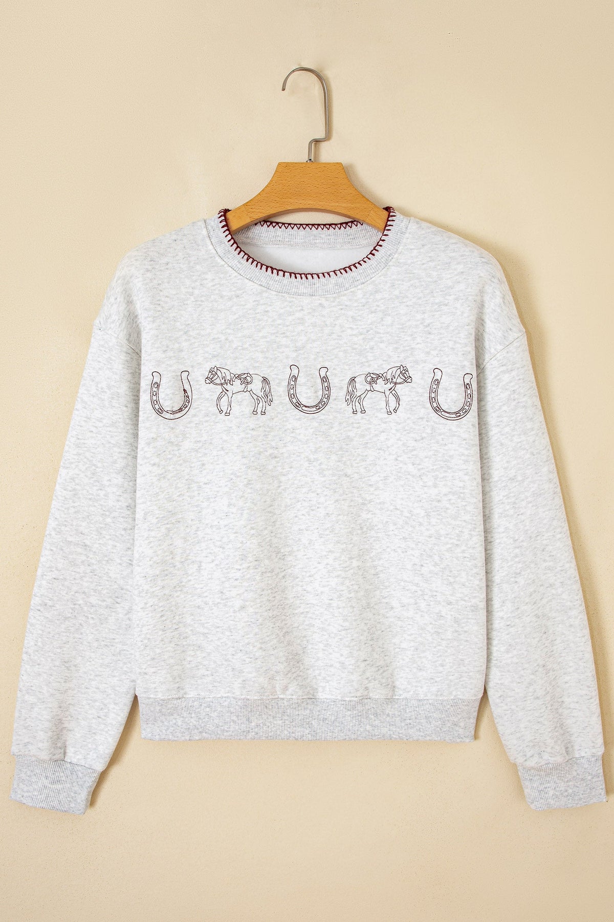 Light Grey Western Print Embroidered Casual Sweatshirt