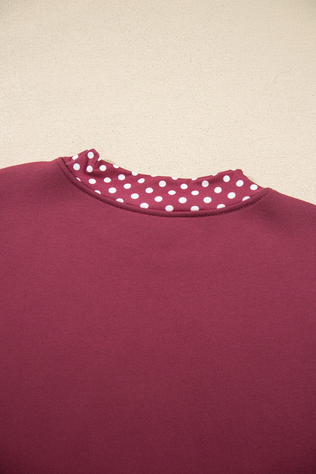 Burgundy Colorblock Polka Dot Contrast Trim Oversized Sweatshirt