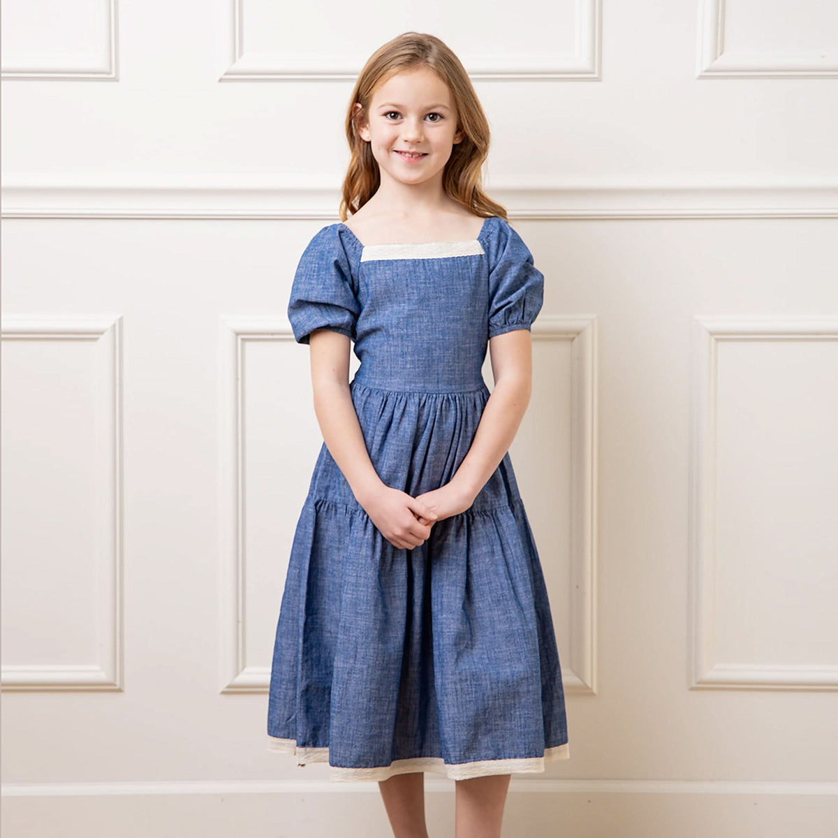 Crochet Trim Organic Chambray Dress
