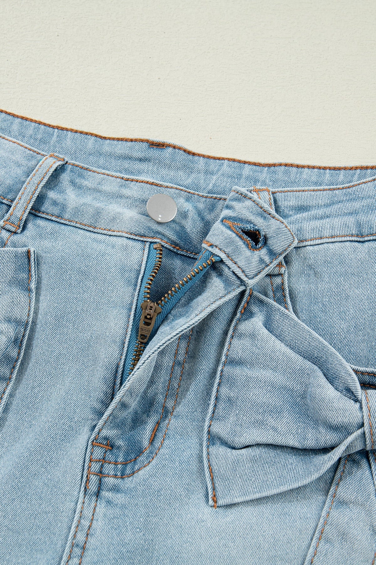 Bow Pocket Denim High Waist Shorts