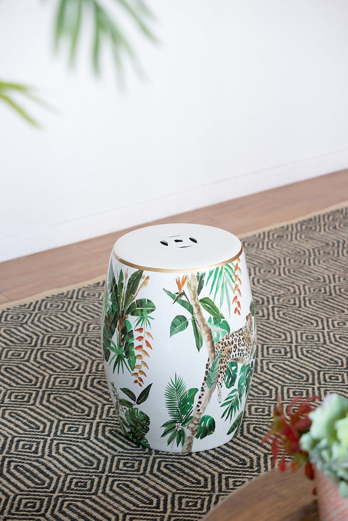 13x13x18" Ceramic Garden Stool - Jungle-Themed Accent Side Table