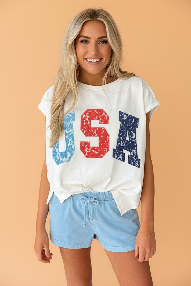 USA Colorblock Letter Dolman Sleeve Tee