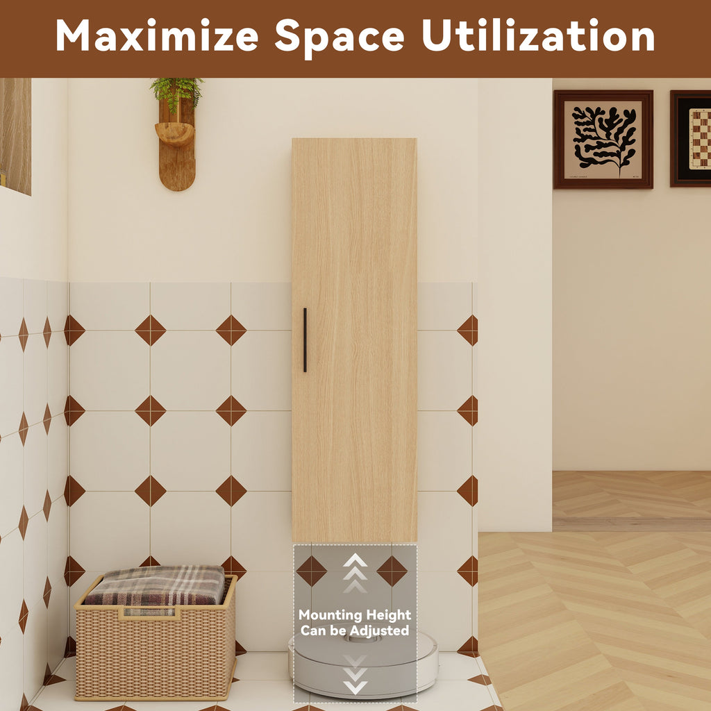 12" Tall Floating Bathroom Side Cabinet, Light Oak