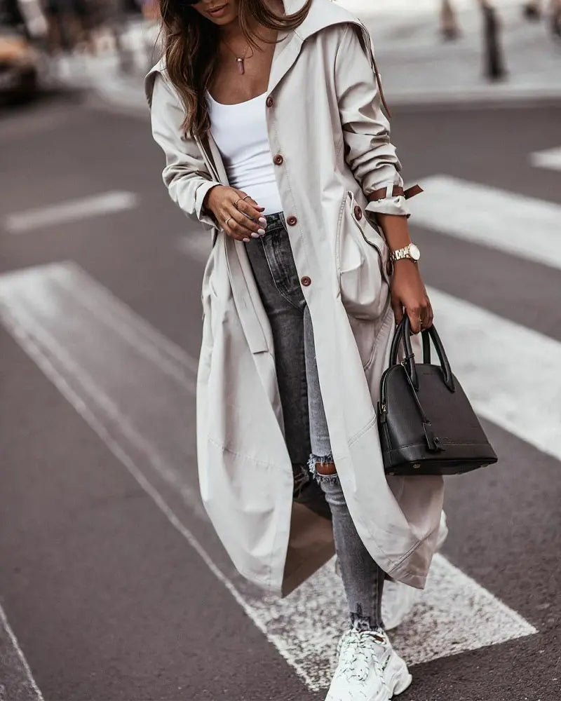 Fashion Personality Casual Lapel Mid-length Trench Coat Women