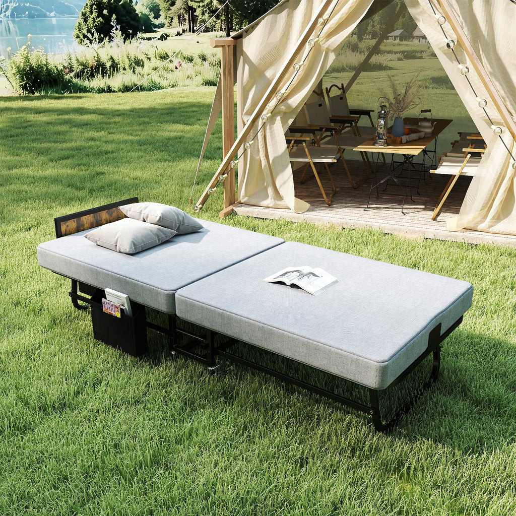 78" Folding Bed with Headboard & USB Charging Station