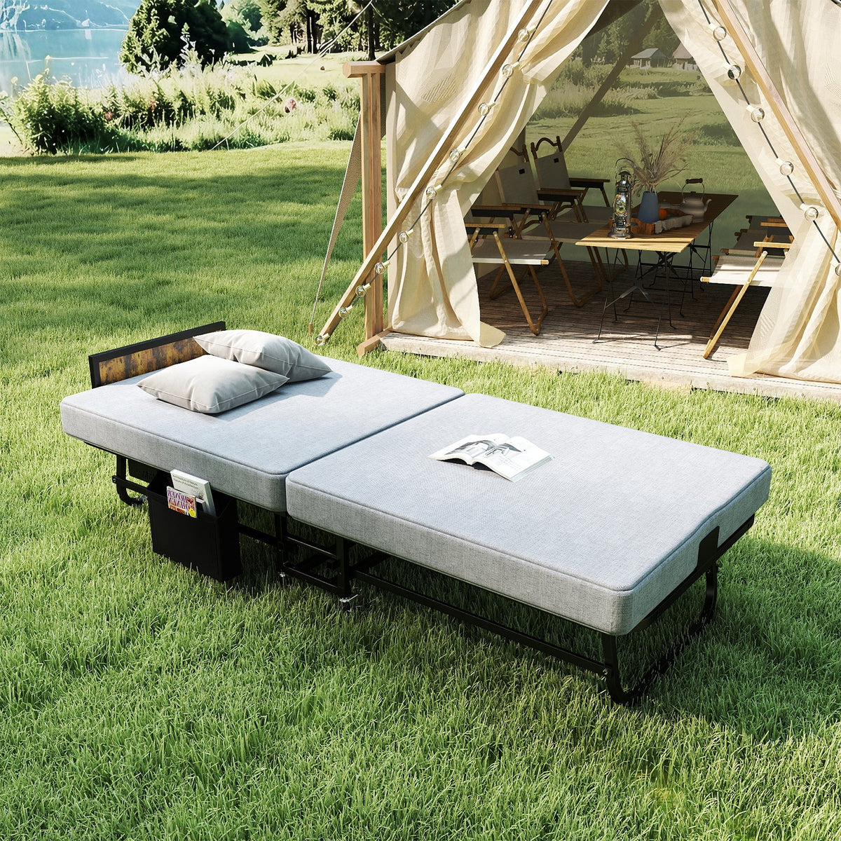 78" Folding Bed with Headboard & USB Charging Station