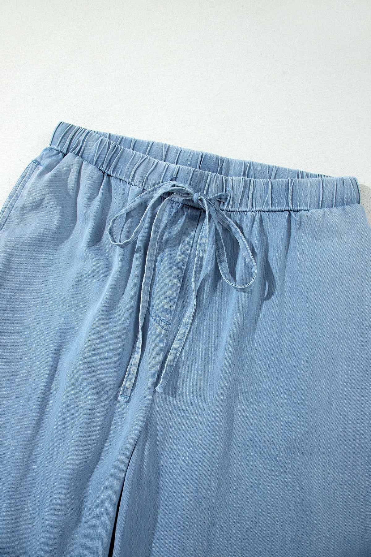 Ruffle Hem High Waist Wide Leg Chambray Pants