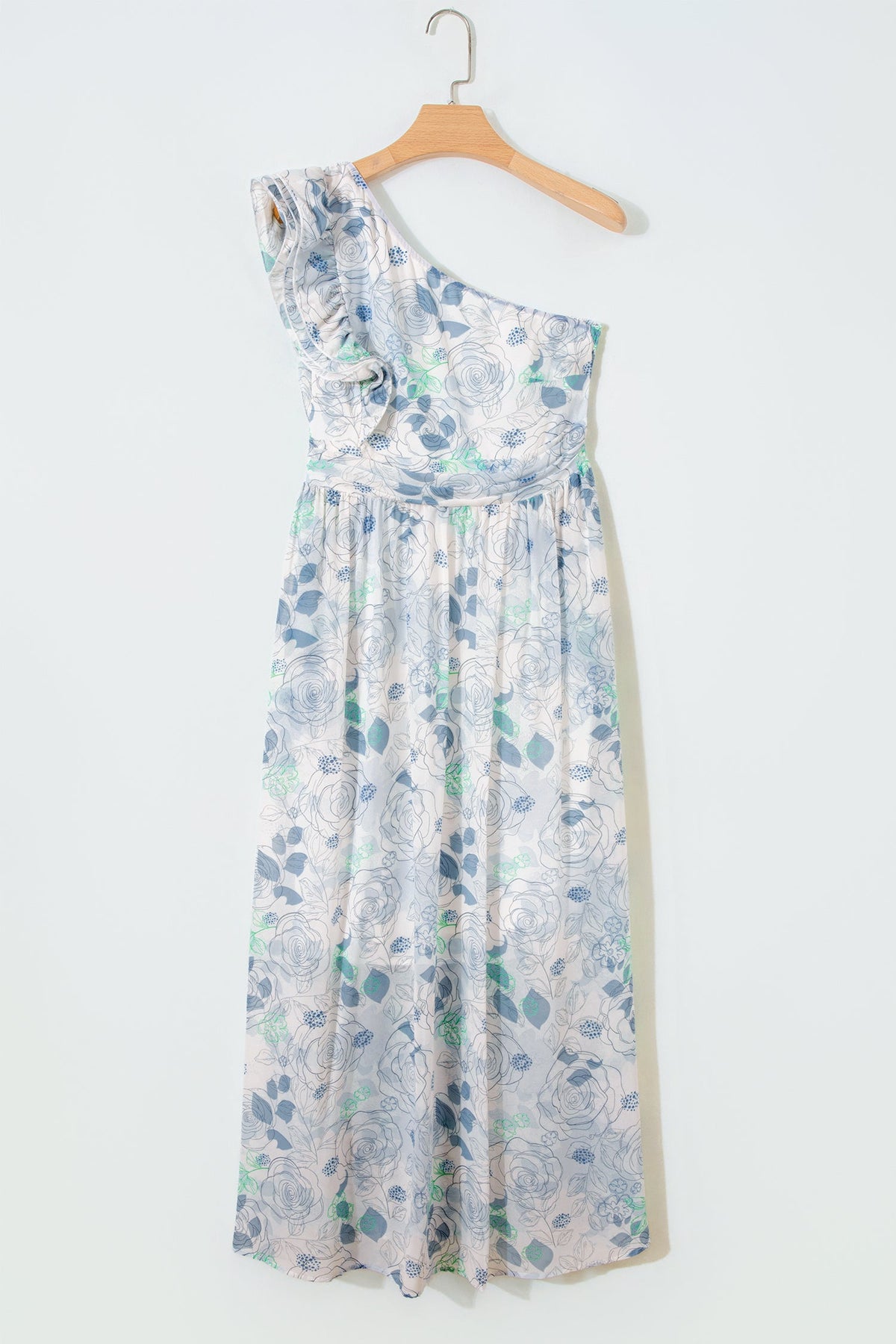 Floral Ruffle One Shoulder Maxi Dress
