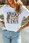Full Size Spooky Season Ghosts Graphic Short Sleeve Halloween T Shirt Plus Size