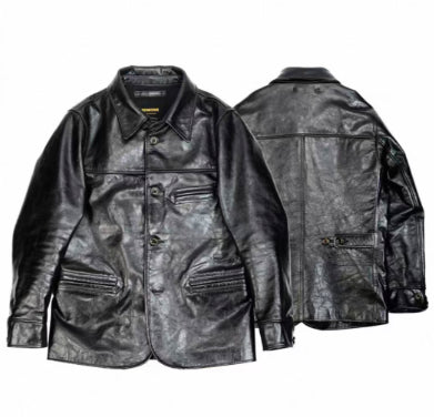 Mens Mid-Length Heavy-Duty Leather Jacket