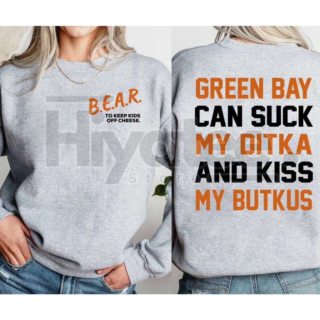 Vintage B To Keep Kids Off Cheese Sweatshirt: Sucks Butkus Green Crewneck